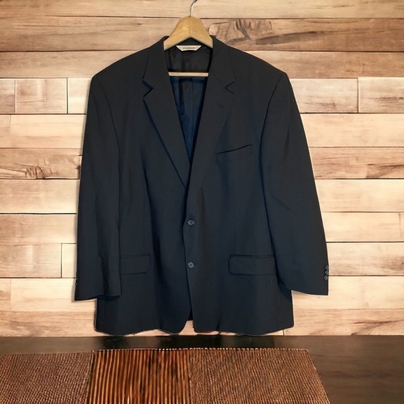 Pronto Uomo Men's Navy Blue Solid Wool Two Button Front Blazer Size 48R - Picture 1 of 7